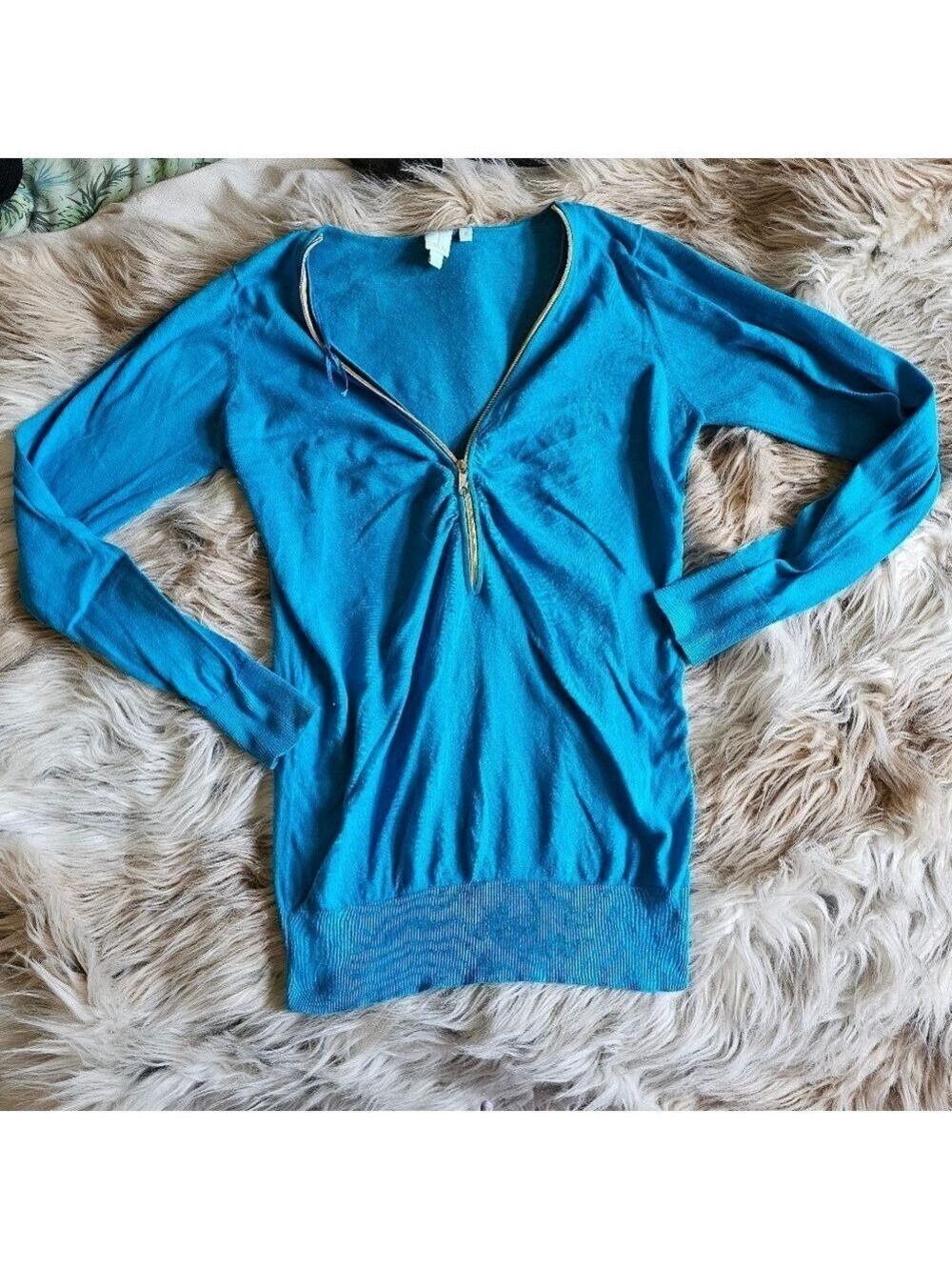 Anthropologie Blue Long Sleeve Sweater Zipper